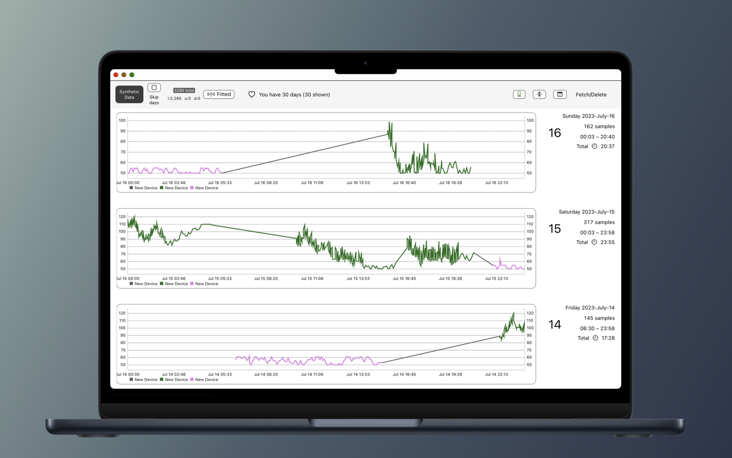 Mac running the HeartBond heartrate graphing app